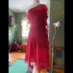 Zara off the shoulder red polka dot dress